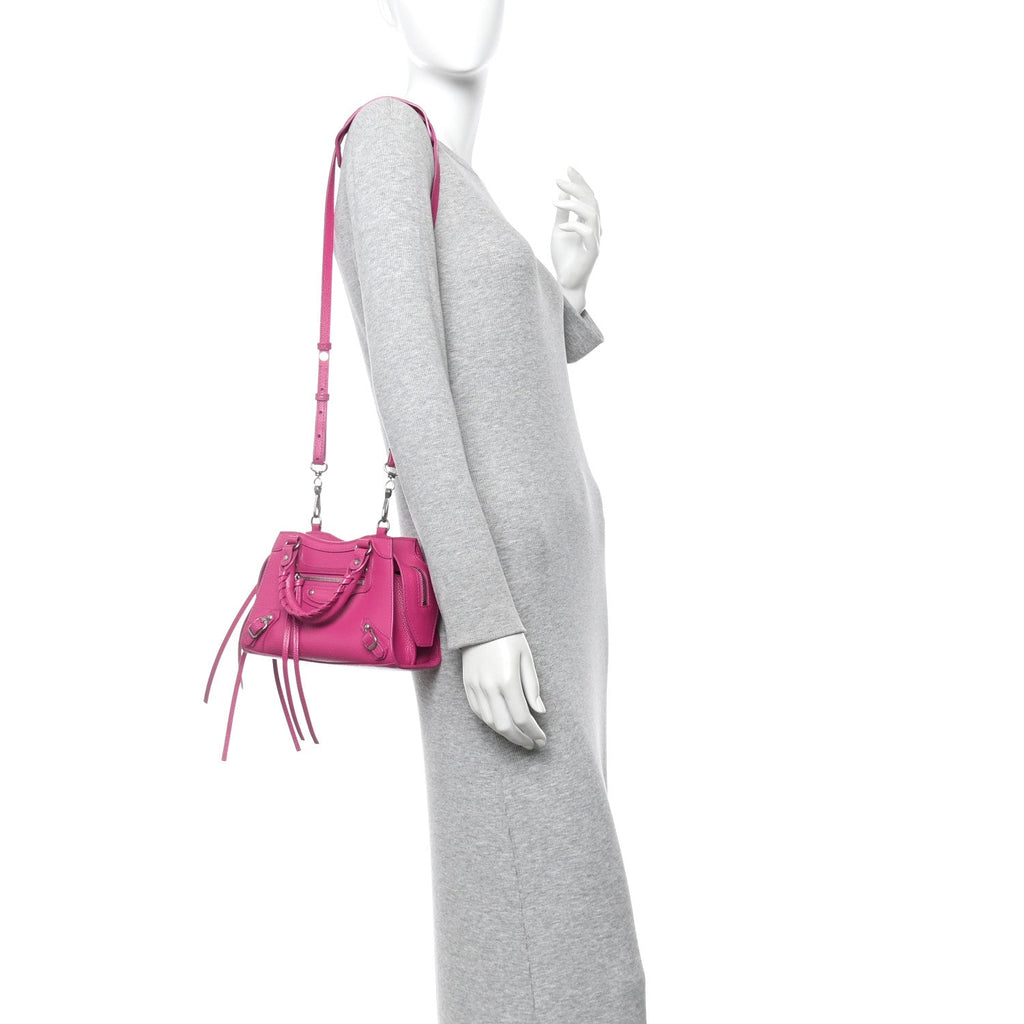 Grained Calfskin Neo Classic Silver Hardware Mini City Fuchsia