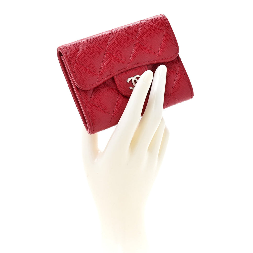 Caviar Quilted Flap  Holder Wallet Red