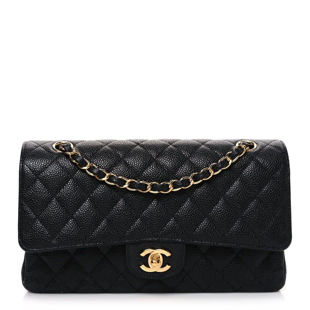 Caviar Quilted Medium Double Flap Black
