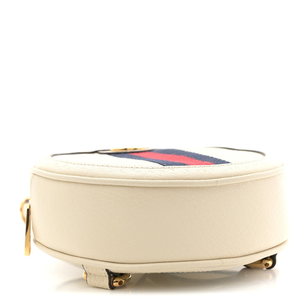 Textured Calfskin Web Mini Ophidia Round Backpack Mystic White
