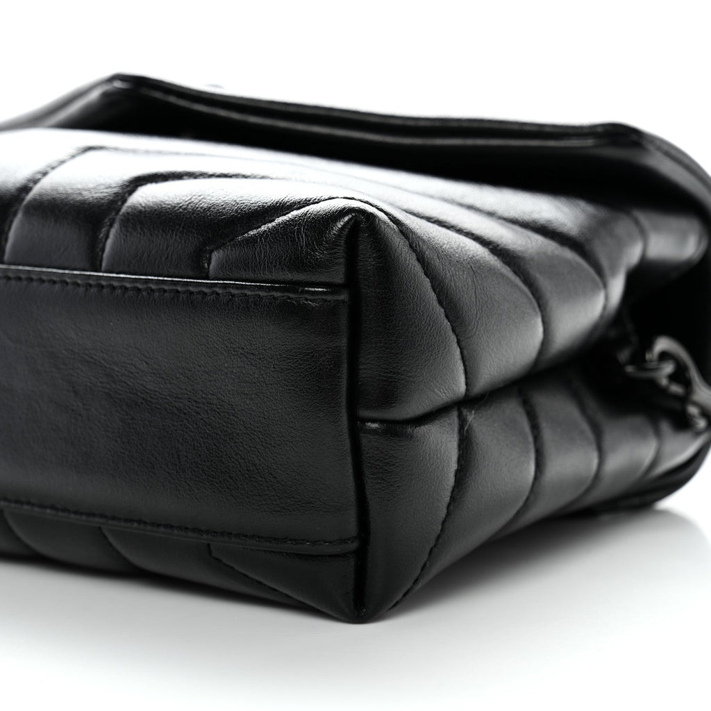 Calfskin Y Quilted Monogram Monochrome Toy Loulou Crossbody Bag Black