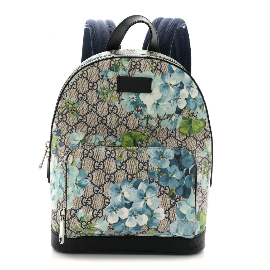 GG Supreme Monogram Blooms Small Day Backpack Blue