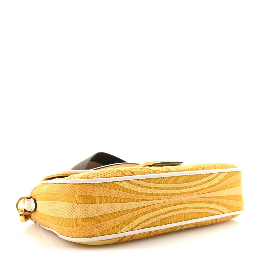 X SARA COLEMAN Canvas Vitello King Seta FF Fish Eye Embroidered Baguette Mostarda White Ice