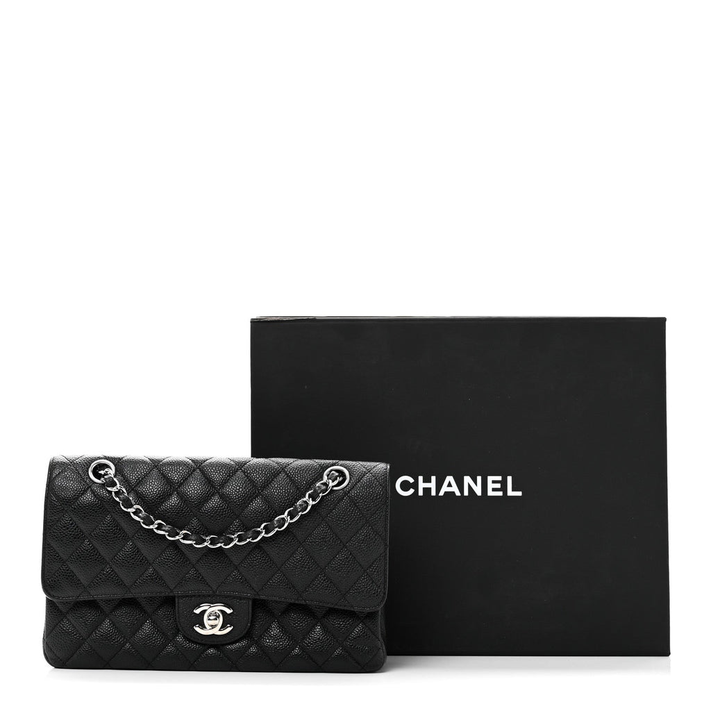 Caviar Quilted Medium Double Flap Black