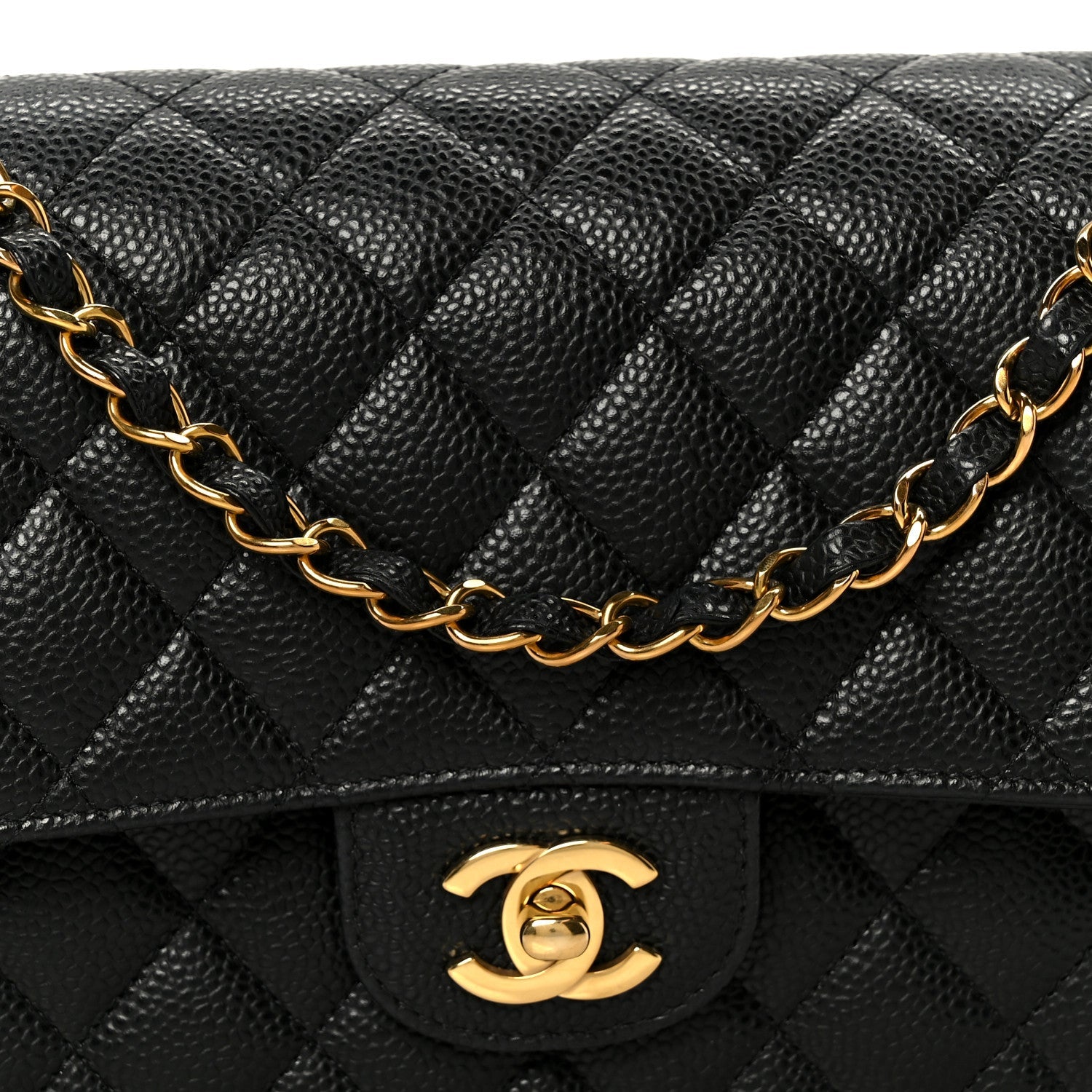 Caviar Quilted Medium Double Flap Black