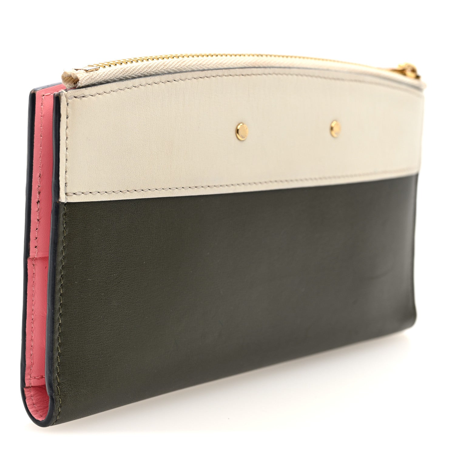 Calfskin City Steamer Wallet Kaki White