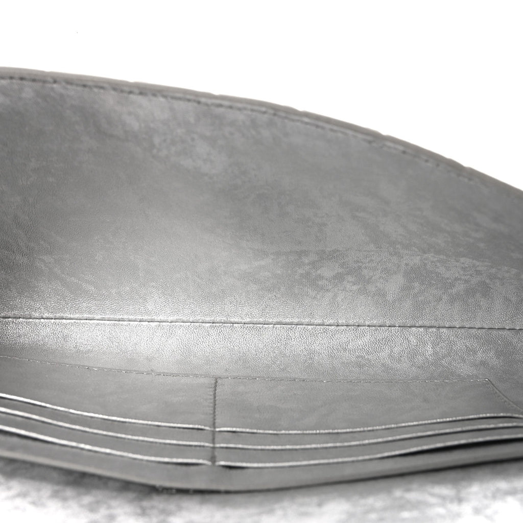 Metallic Lambskin Intrecciato Long Andiamo Top Handle Clutch Silver