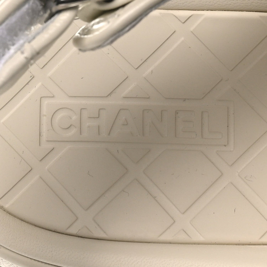 Shiny Calfskin Chain CC Velcro Dad Platform Sandals 39 White