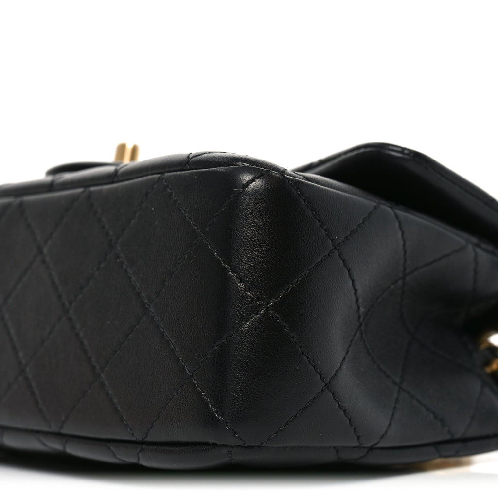 Lambskin Quilted Mini Rectangular Pearl Crush Flap Black