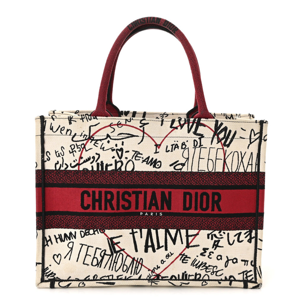 Canvas Embroidered Medium Dioramour Graffiti Book Tote Latte Multicolor