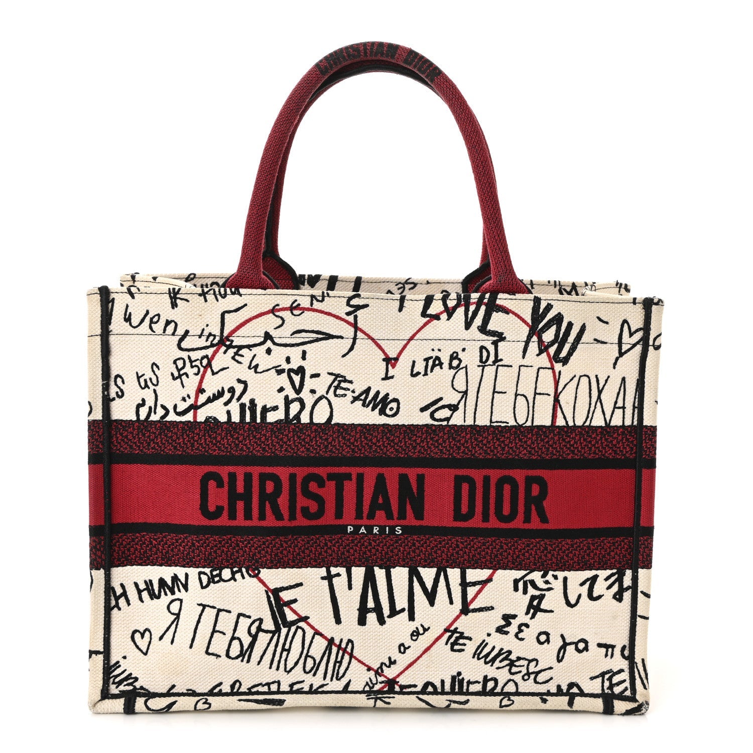 Canvas Embroidered Medium Dioramour Graffiti Book Tote Latte Multicolor