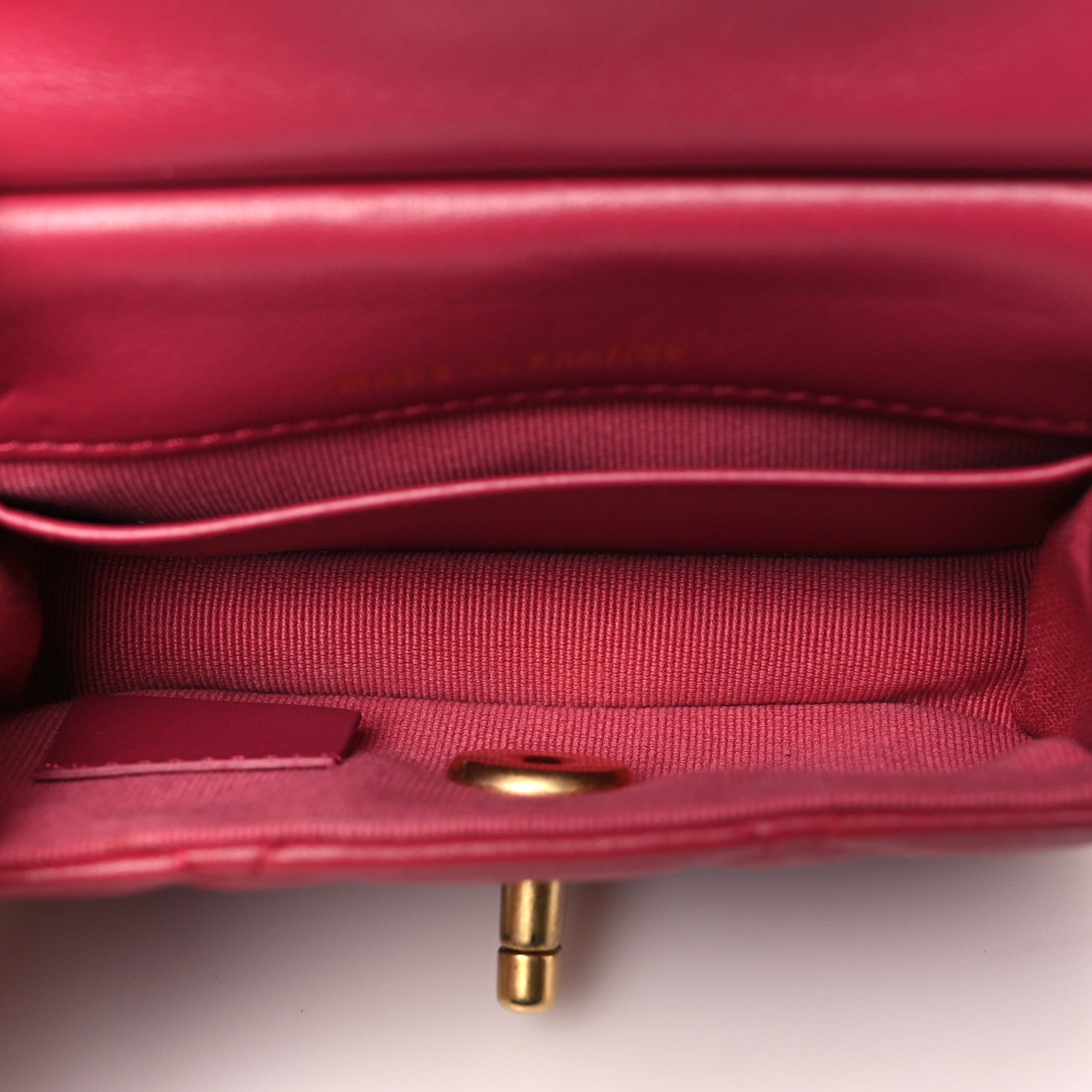 Calfskin Quilted Lady Handle Flap  Holder With Chain Dark Pink