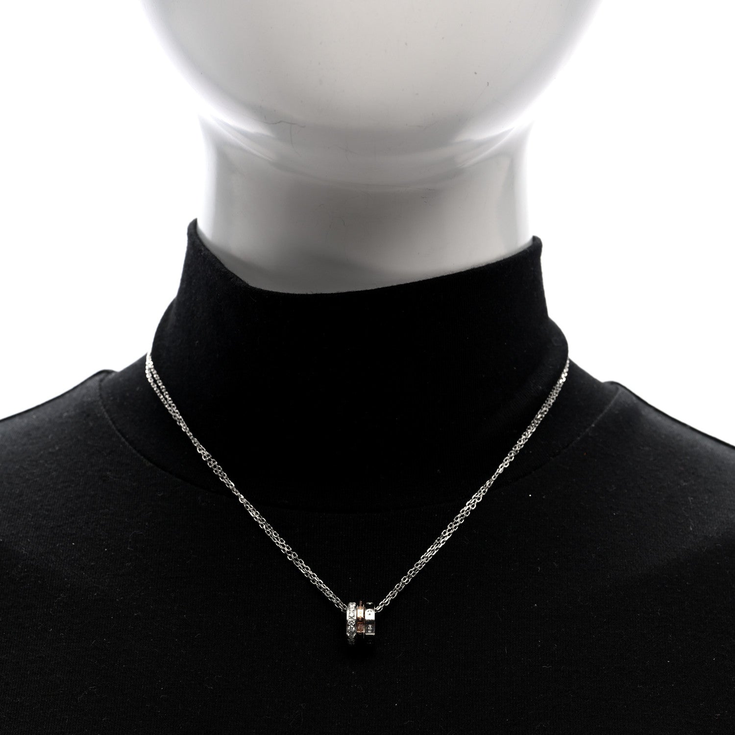 18K White Pink Gold Diamond Three Ring LOVE Pendant Necklace