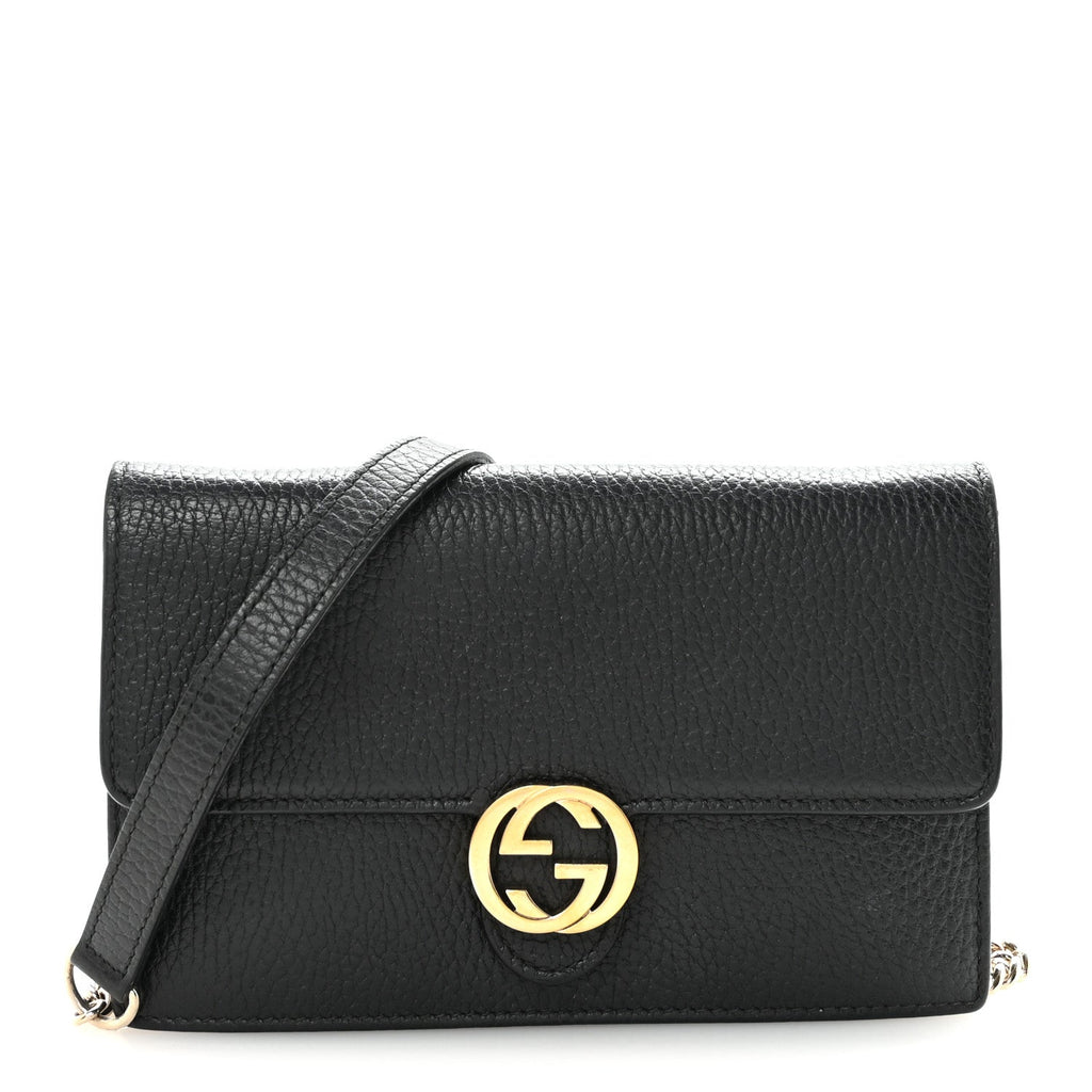 Dollar Calfskin Interlocking G Chain Wallet Black