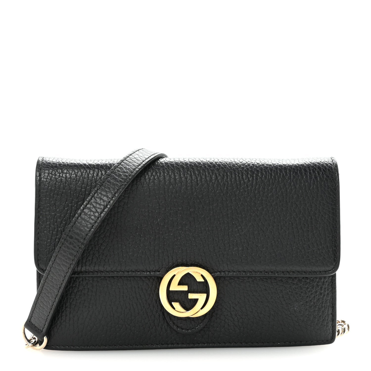 Dollar Calfskin Interlocking G Chain Wallet Black