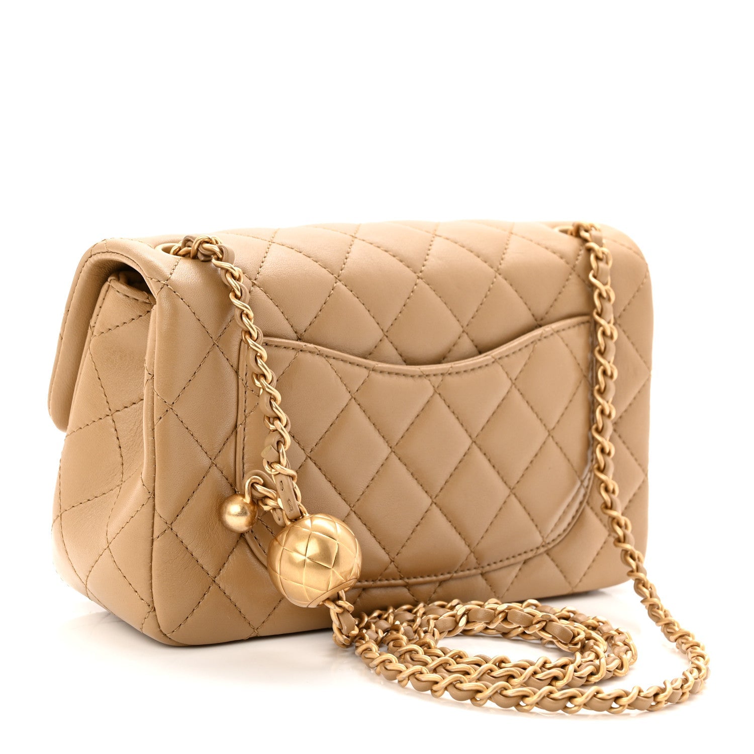 Lambskin Quilted Mini Rectangular Pearl Crush Flap Dark Beige