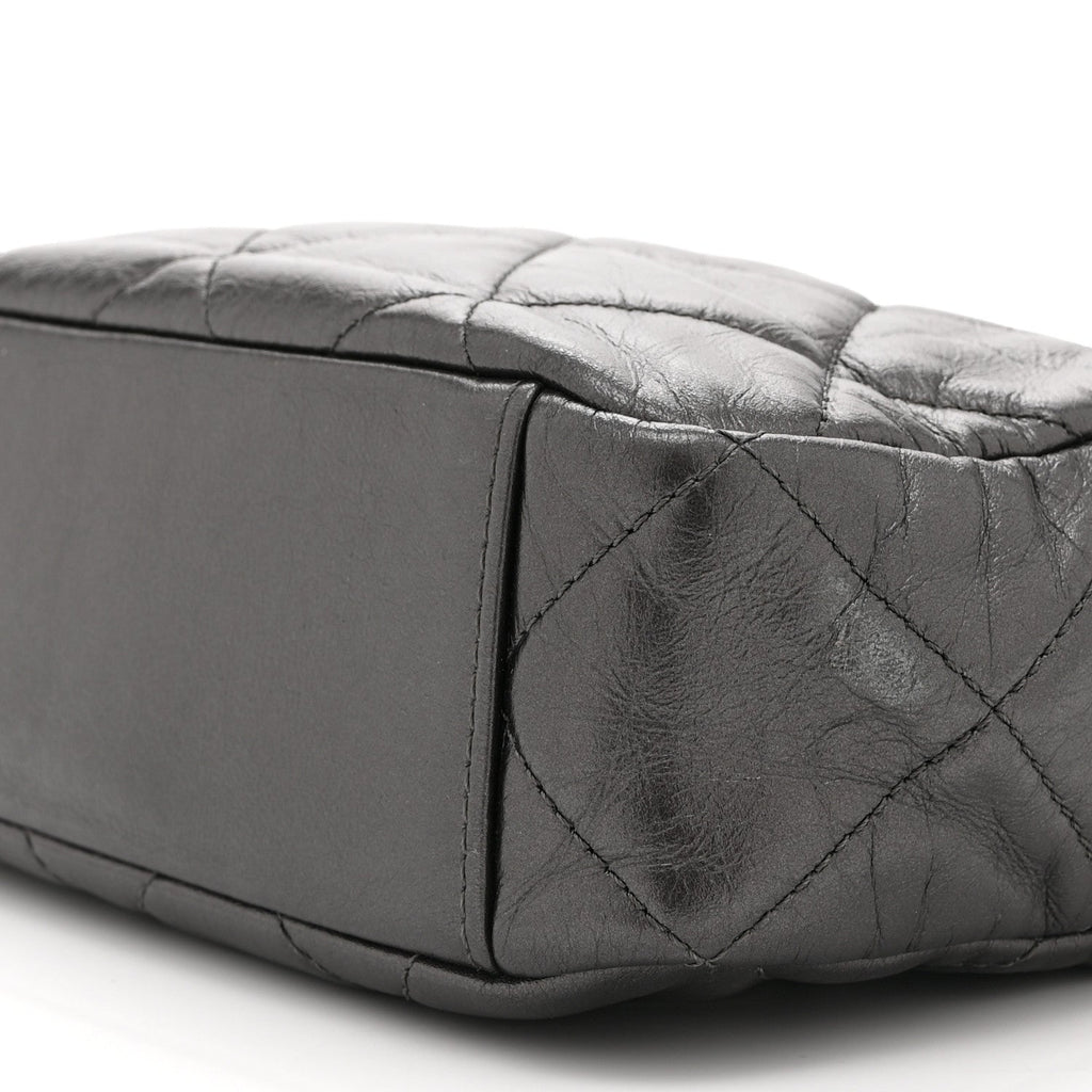 Metallic Calfskin Pearl Quilted CC Mini Camera Case Ruthenium