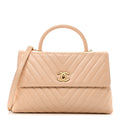 Calfskin Chevron Quilted Medium Coco Handle Flap Beige