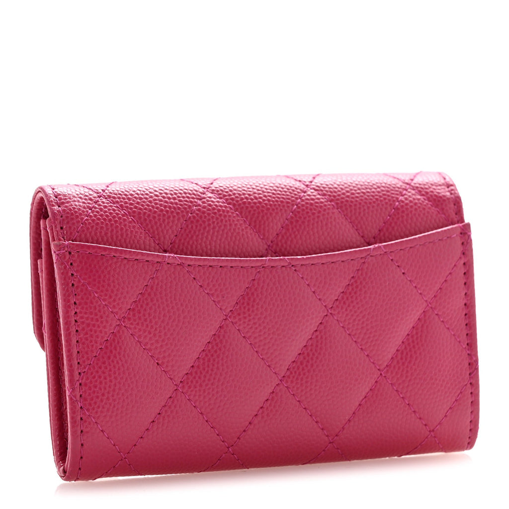 Caviar Quilted Flap  Holder Wallet Dark Pink