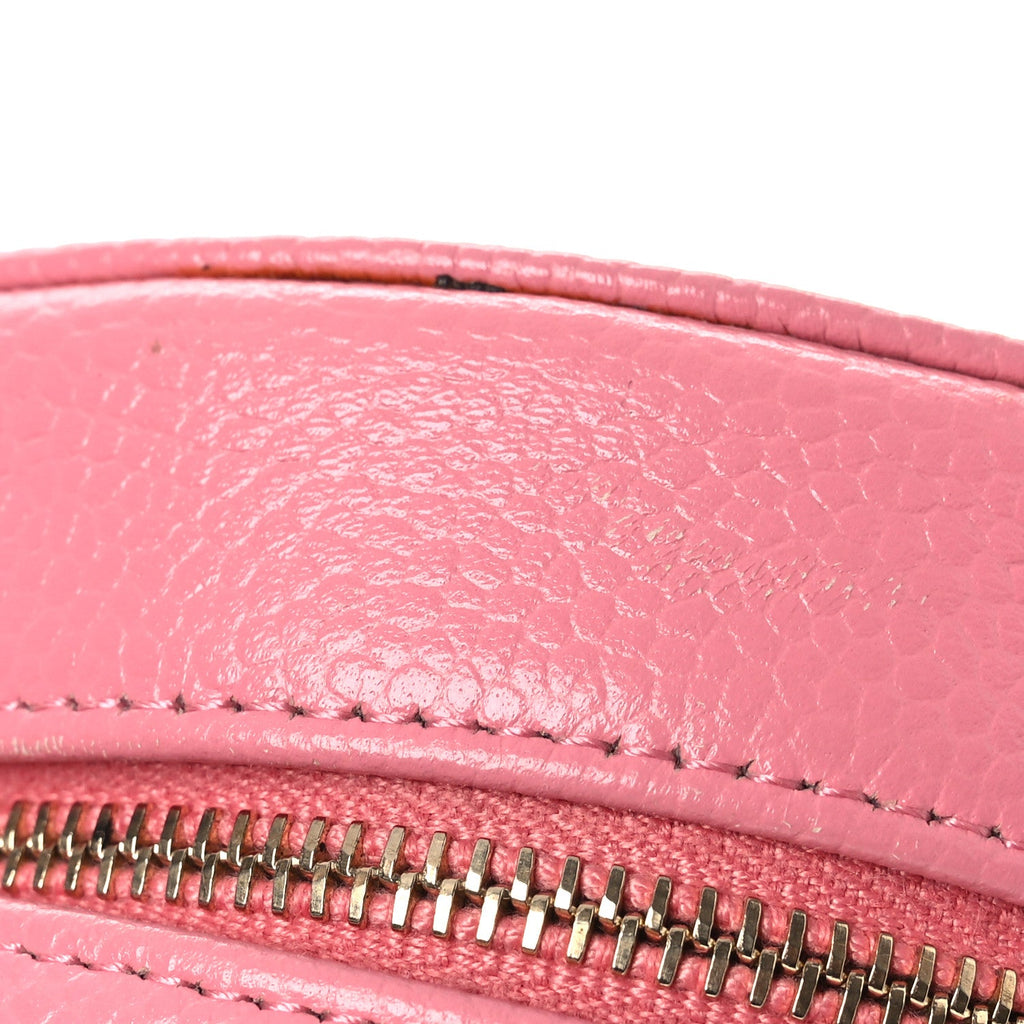 Caviar Camellia Embossed Round Clutch With Chain Pink