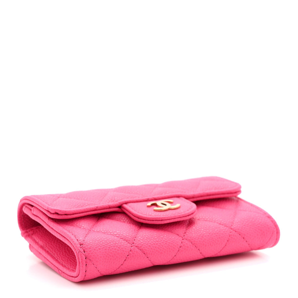 Caviar Quilted Flap  Holder Wallet Pink