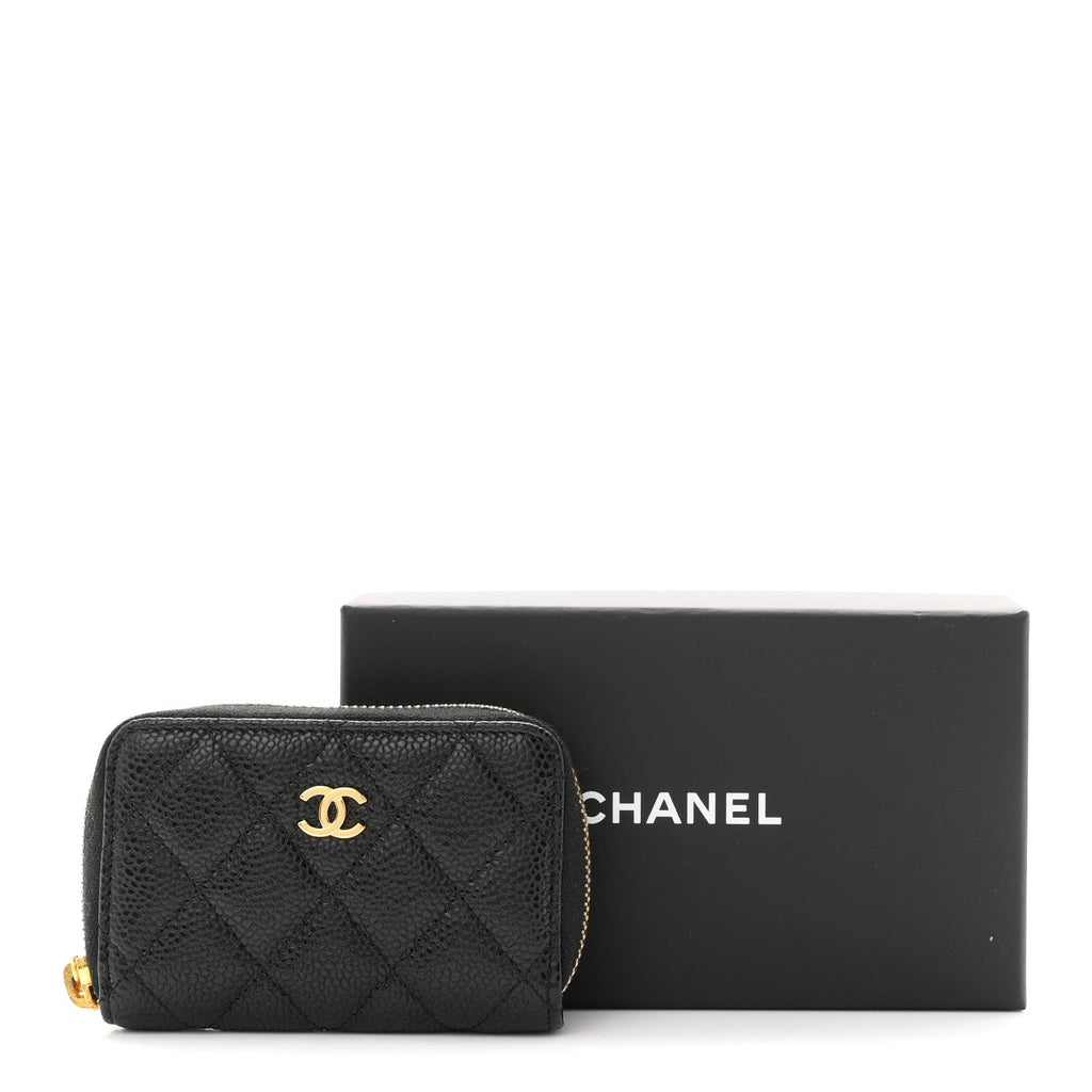 Caviar Quilted Zip Coin Purse Black