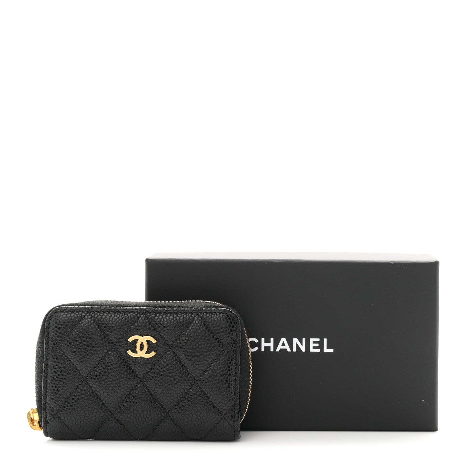 Caviar Quilted Zip Coin Purse Black