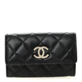 Shiny Lambskin Quilted Textured CC  Holder Black