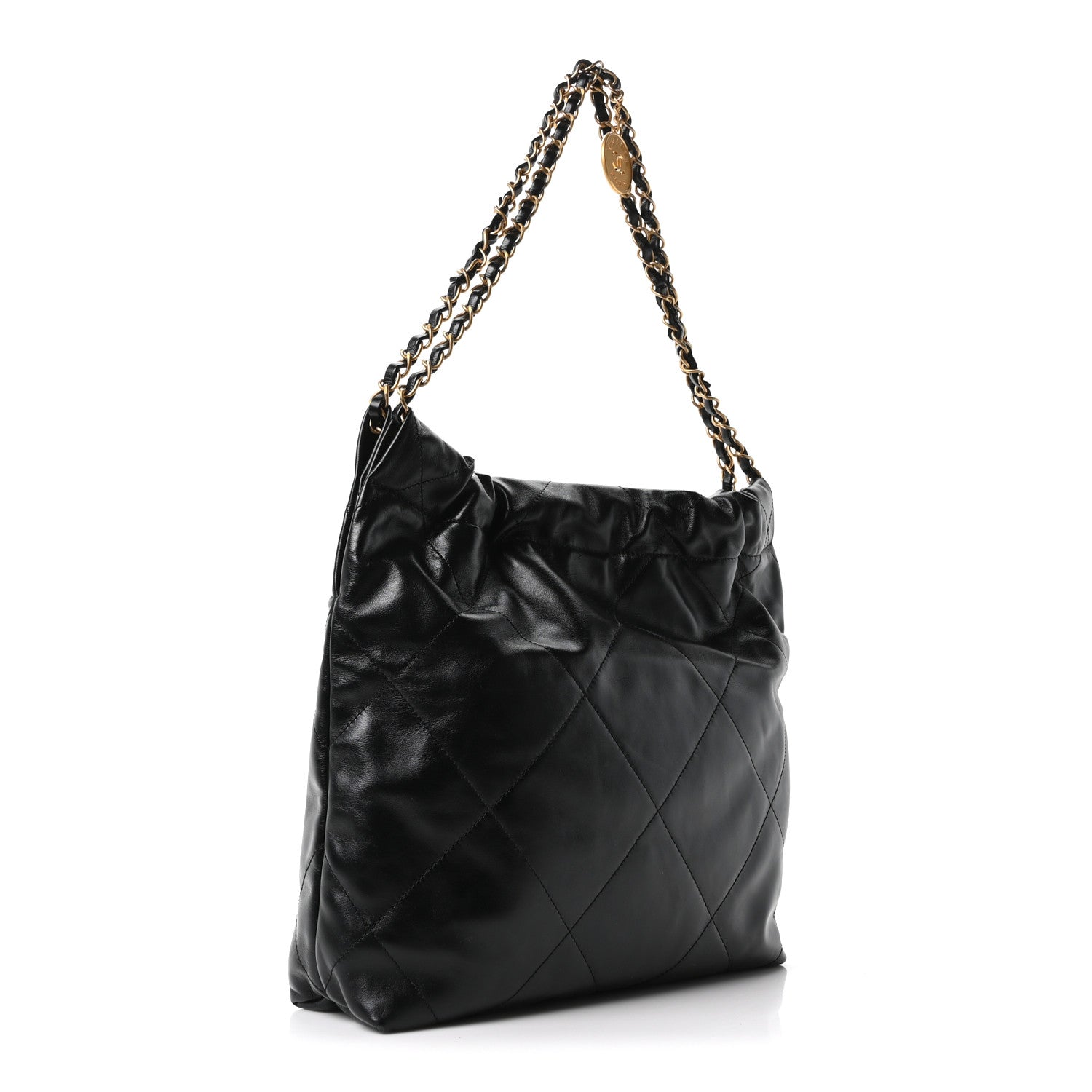 Shiny Calfskin Quilted Small Chanel 22 Black