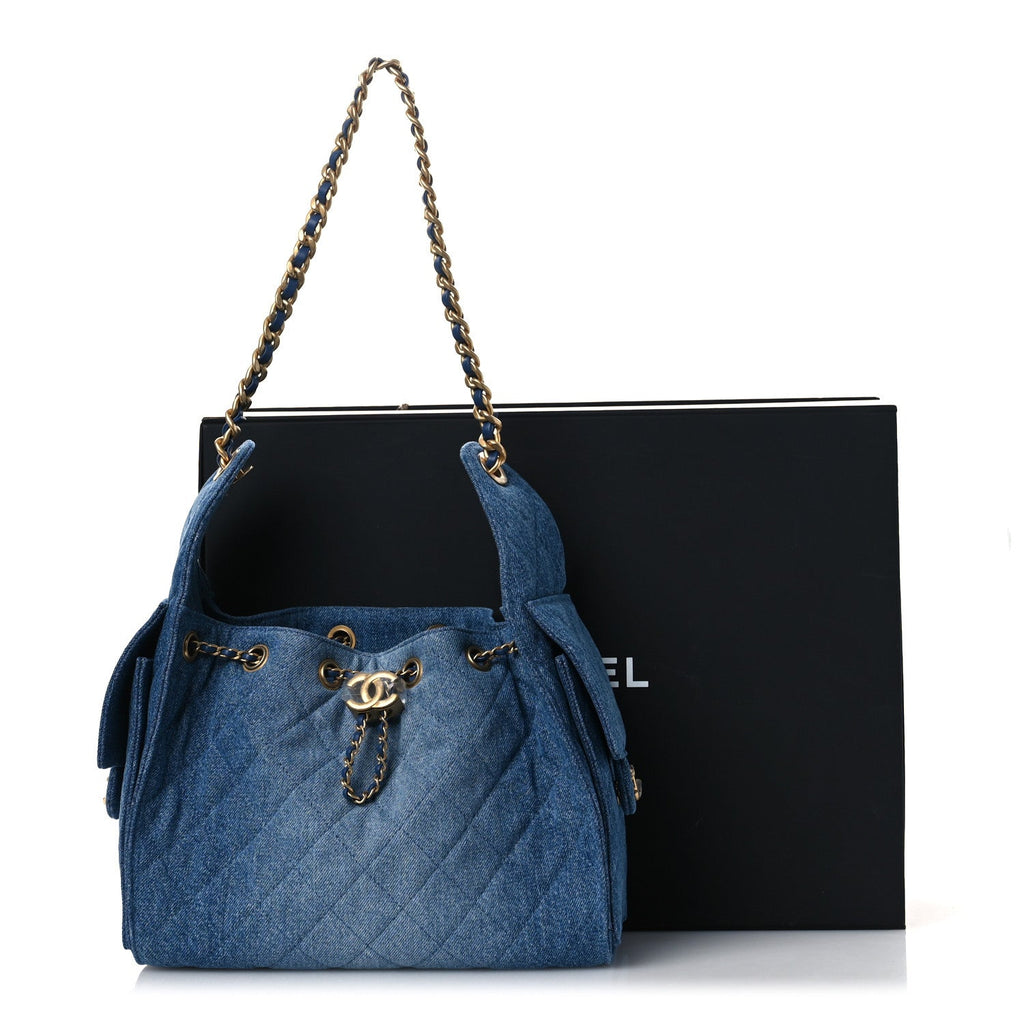 Washed Denim Quilted Small Chanel 25 Handbag Blue