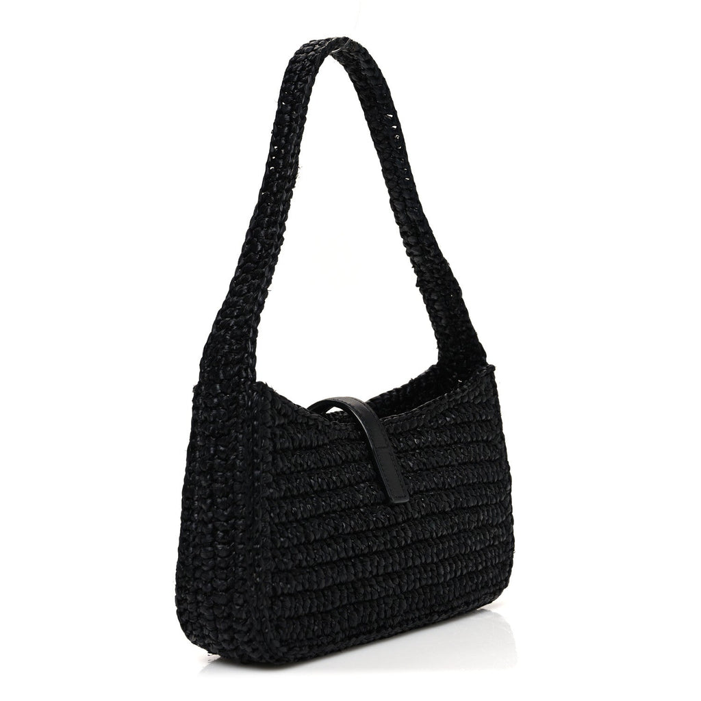 Raffia Calfskin Le 5 A 7 Mini Hobo Black