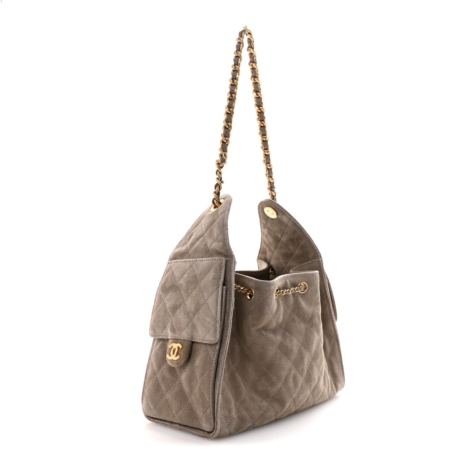 Suede Quilted Small Chanel 25 Handbag Dark Grey
