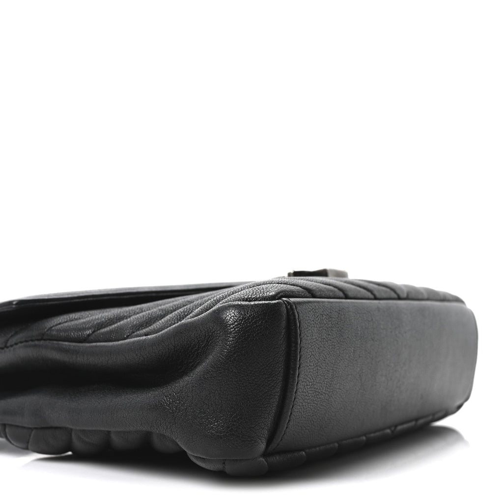 Sheepskin Matelasse Chevron Monogram Medium College Bag Black