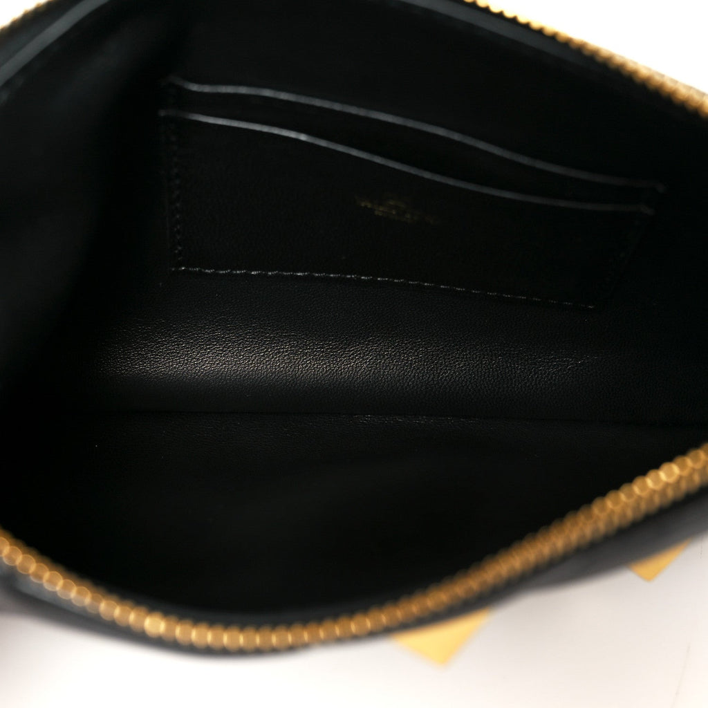 Nappa Quilted Roman Stud Zip Pouch Black