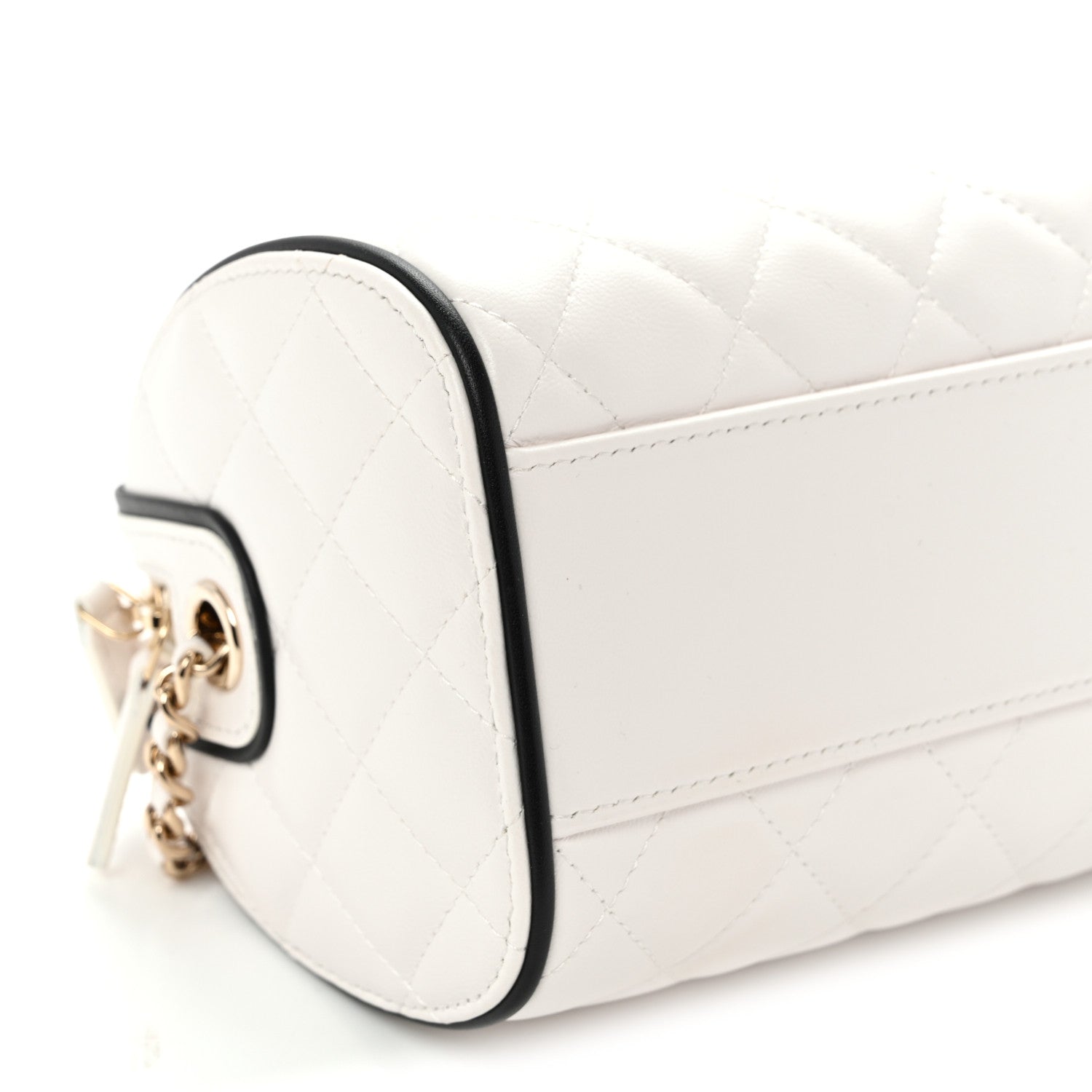 Lambskin Quilted Resin CC Mini Bowling Clutch With Chain White Black
