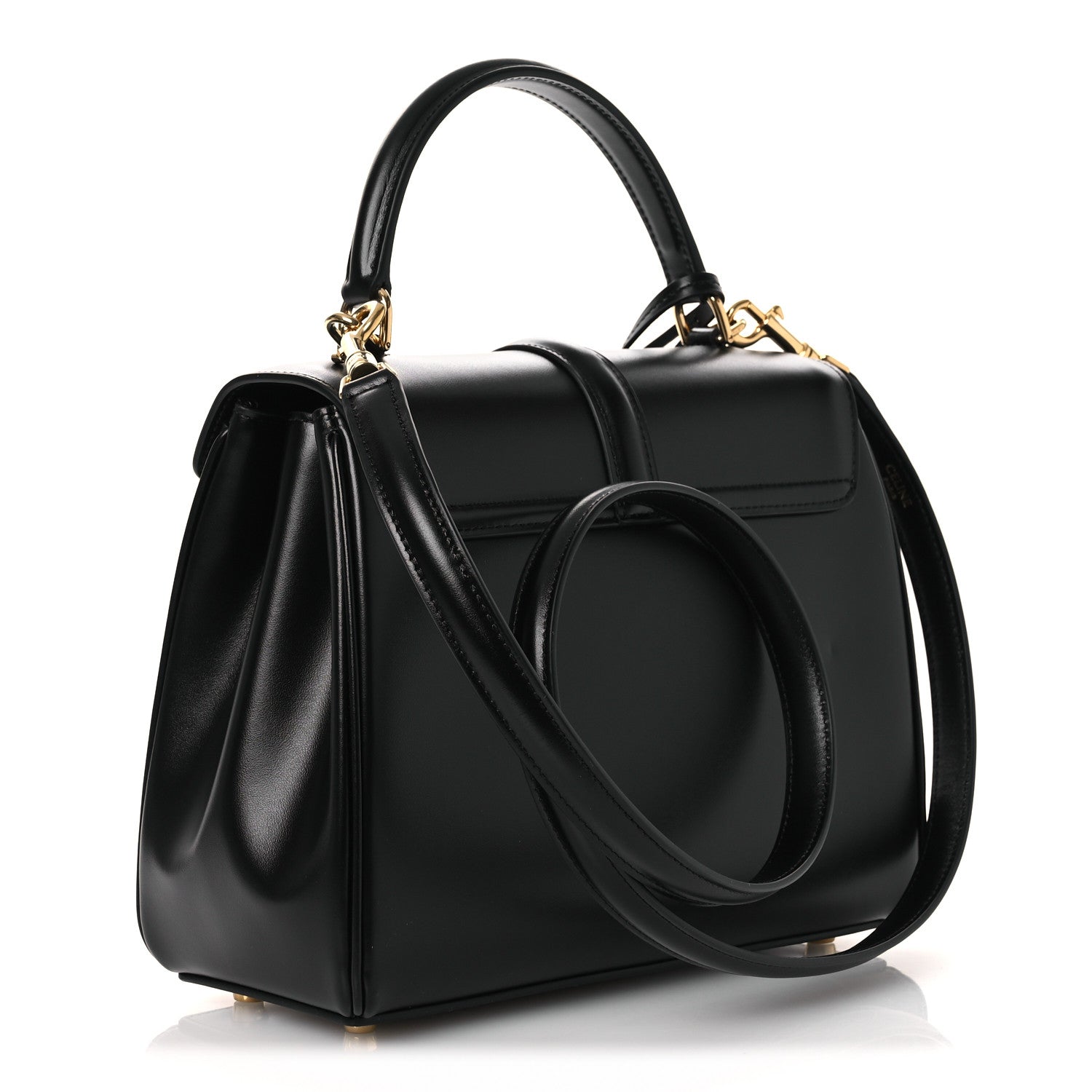 Satinated Calfskin Small 16 Top Handle Bag Black