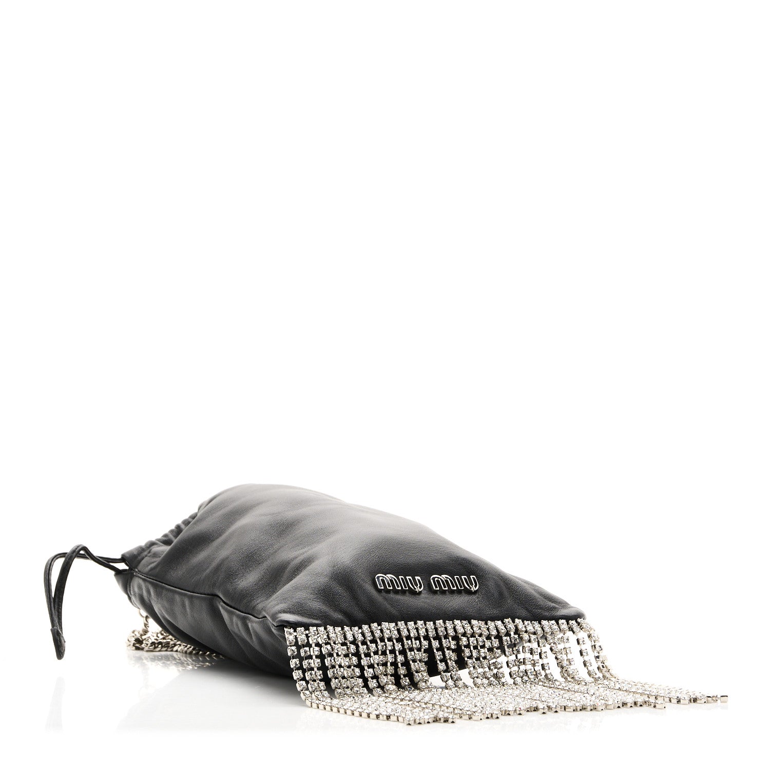 Nappa Starlight Crystal Fringe Trick Pouch On Strap Black