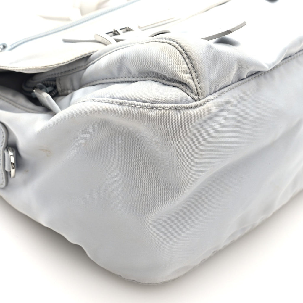 Re-Nylon Vela Saffiano Pocket Double Buckle Messenger Shoulder Bag Fiordaliso