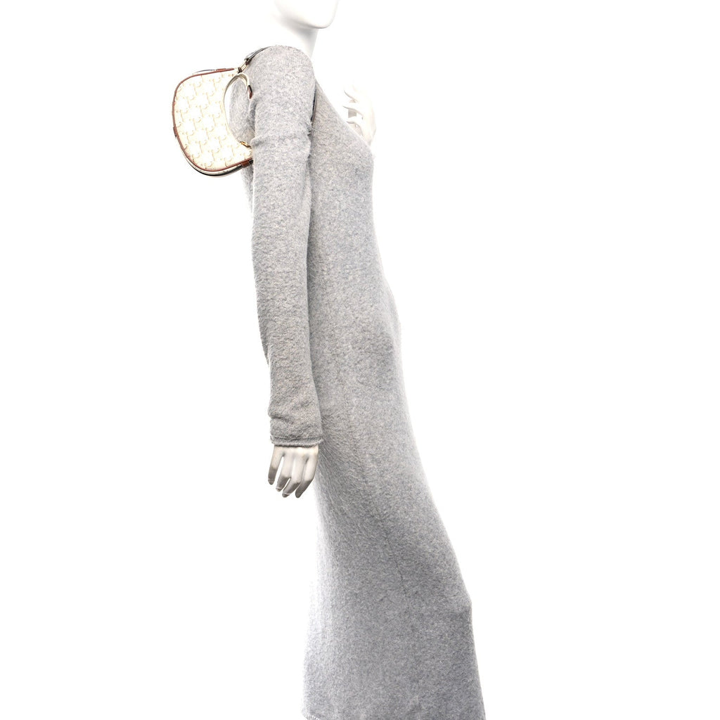 Canvas Calfskin Mini Ava Triomphe Shoulder Bag White