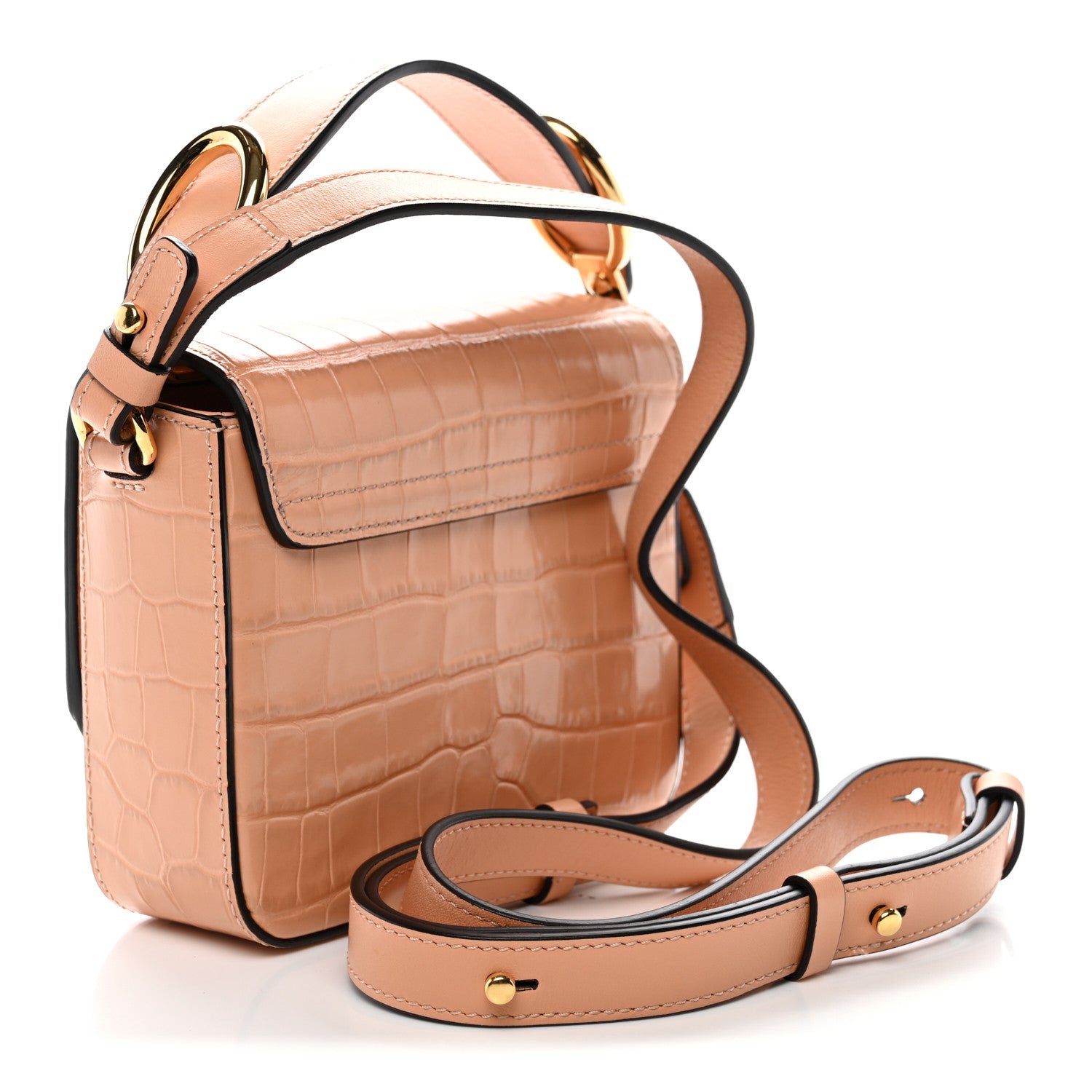 Calfskin Crocodile Embossed Mini C Double Carry Milky Orange