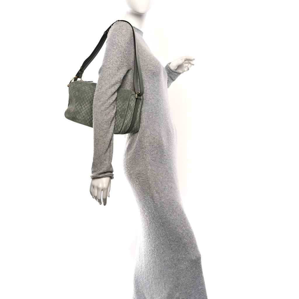 Suede GG Monogram Half Horsebit Medium Shoulder Bag Sage