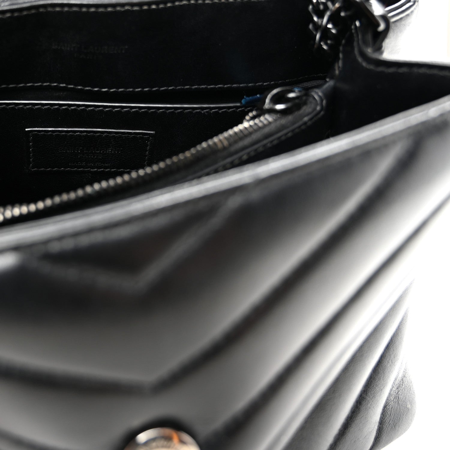 Calfskin Y Quilted Monogram Monochrome Small Loulou Chain Satchel Black