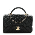 Lambskin Quilted Mini Top Handle Rectangular Flap Black