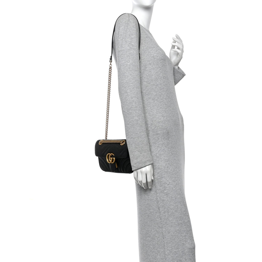 Calfskin Matelasse Mini GG Marmont Shoulder Bag Black