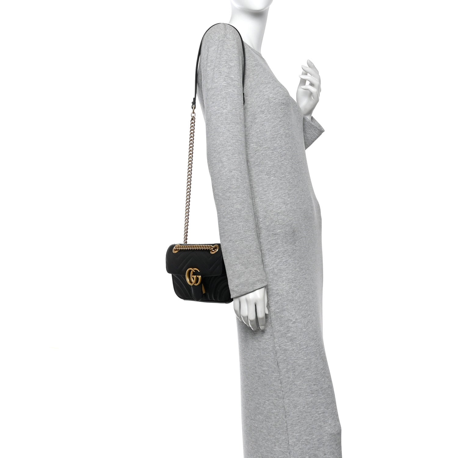 Calfskin Matelasse Mini GG Marmont Shoulder Bag Black