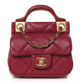 Calfskin Quilted Lady Handle Flap  Holder With Chain Dark Pink
