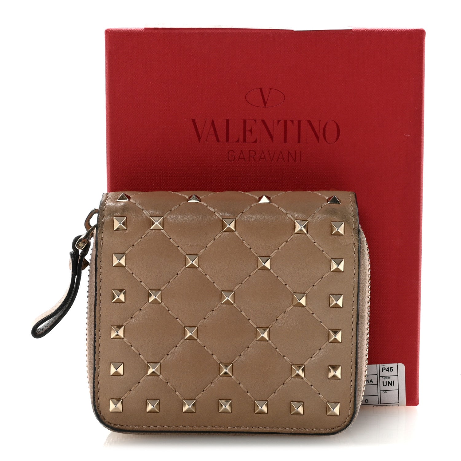 Nappa Rockstud Spike Compact Zip Around Wallet Poudre