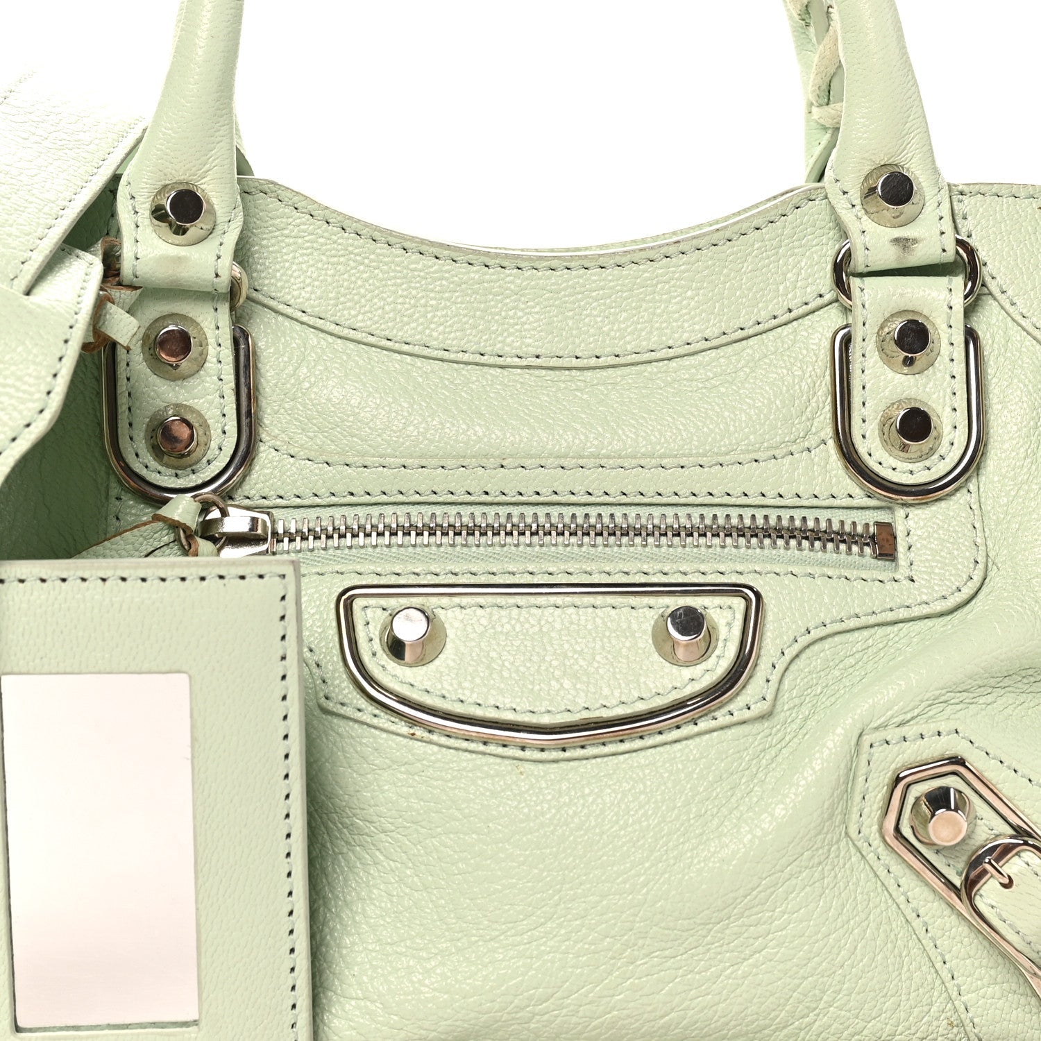 Chevre Silver Metallic Edge Hardware Mini City Vert Anis