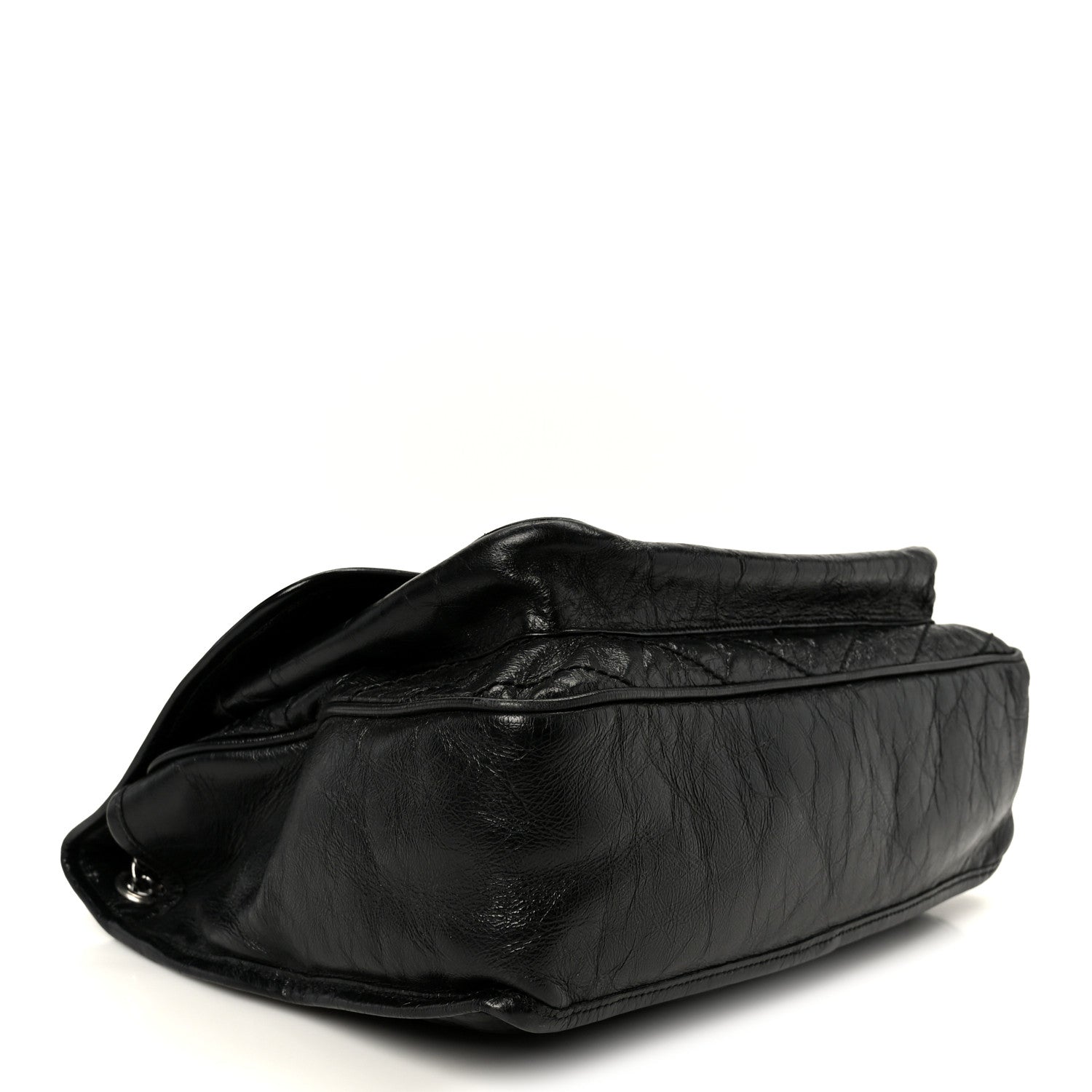 Crinkled Calfskin Matelasse Monogram Large Niki Chain Satchel Black