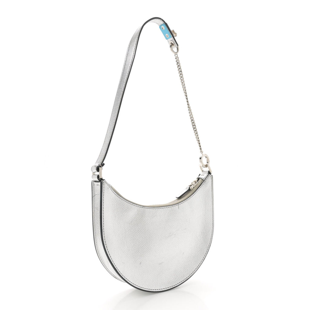 Metallic Grainy Calfskin Mini Vlogo Hobo Bag Silver